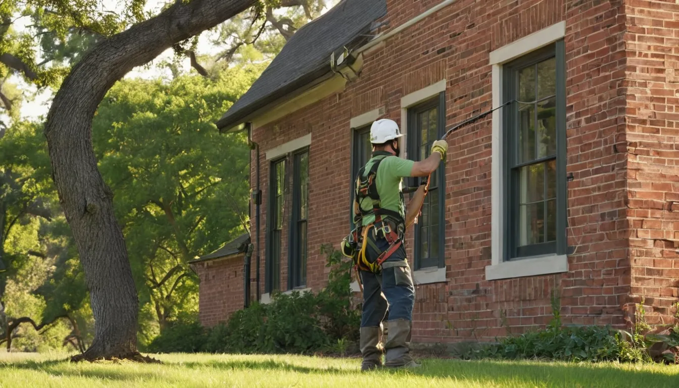A tree removal provider carefully lowering a limb beside an older home in Helena